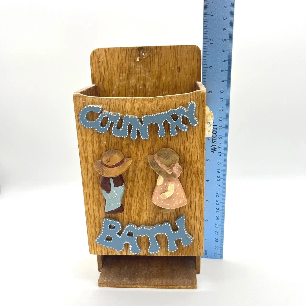Vintage‎ Country Bath Wooden Wall Mount Dispenser Holder Folk Art Decor 11 inch